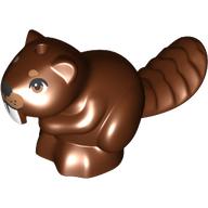 Lego Animal, Beaver, Sitting with White Teeth, Nougat Nose, Eyes print / Reddish Brown