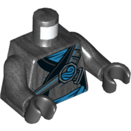 Lego Torso Robe, Black Trim, Belts, Medium Azure Sash, Symbol Print, Pearl Titanium Arms, Black Hands / Pearl Titanium