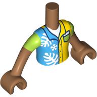 Lego Minidoll Torso Boy with Yellow/Dark Azure/Lime Shirt, Pocket, White Shirt print, Medium Nougat Arms and Hands / Medium Nougat