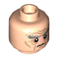 Minifig Head Oin the Dwarf, Dual Sided, Bushy Gray Eyebrows, Wrinkles, Calm / Battle Rage Print [Hollow Stud] / Light Nougat