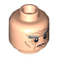 Lego Minifig Head Oin the Dwarf, Dual Sided, Bushy Gray Eyebrows, Wrinkles, Calm / Battle Rage Print [Hollow Stud] / Light Nougat
