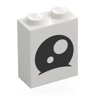 Brick 1 x 2 x 2 with Black Eye, White Iris Print / White