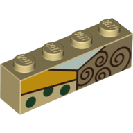 Lego Brick 1 x 4 with Aqua, Yellow, Dark Tan Shapes, Dark Green Dots, Reddish Brown Curls / Tan