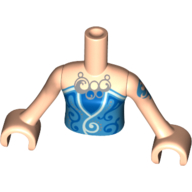 Lego Minidoll Torso Girl with Blue Strapless Top with Light Aqua Trim and Silver Necklace Pattern, Light Nougat Arms with Hands with Dark Azure Tattoo Print / Light Nougat