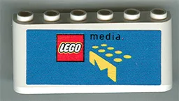 Windscreen 2 x 6 x 2 with LEGO Logo and Black 'media' on Blue Background Pattern (Sticker) - Sets 3409