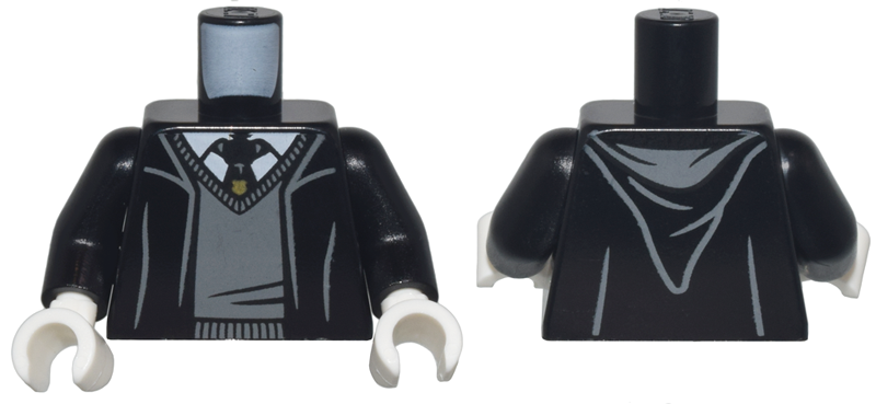 Lego Torso Robe with Hood, Dark Bluish Gray Sweater, White Shirt and Hogwarts Crest Tie Pattern / Black Arms / White Hands
