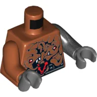 Torso, Odd Arms, Gear Clock with Red Hands, Snake Heads, and Silver Belt Print, Left Pearl Titanium Arm, Right Dark Orange Arm, Dark Bluish Gray Hands / Dark Orange