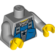 Lego Torso Vest, Blue with Star over Shirt with Collar Print, Light Bluish Gray Arms, Yellow Hands / Light Bluish Gray