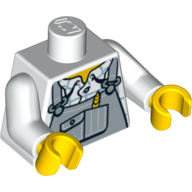 Lego Torso Sand Blue Overalls with Wheat Ear in Pocket Print, White Arms, Yellow Hands / White