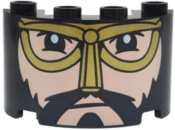 Cylinder Half 2 x 4 x 2 with 1 x 2 Cutout with Beard, Mustache and Eyes, Gold Eye and Nose Guard and Light Nougat Face Pattern (One Piece Dorry)