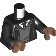 Lego Torso, Robe, Dark Bluish Grey Sweater, White Shirt, Black Tie print, Black Arms, Medium Brown Hands / Black