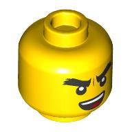 Lego Minifig Head Cole, Black and Dark Red Eyemask / Thick Eyebrows, Open Mouth print / Yellow
