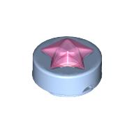 Lego Tile Round 1 x 1 with Molded Trans-Bright Pink Star / Bright Light Blue