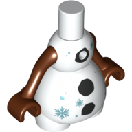 Lego Snowman Body, Reddish Brown Arms, Black Coals, Snowflakes Print / White