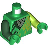 Lego Torso, Odd Arms, Robe, Lime Scales, White Belt Dark Green Trim print, Left Lime Arm, Right Dark Green Arm, Green Hands / Green