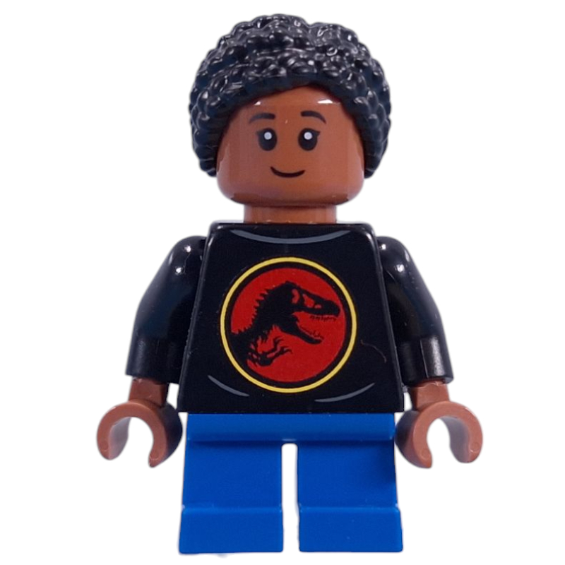 Lego Kid, Jurassic Park Shirt, Blue Legs, Black Hair