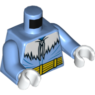 Lego Torso Winter Jacket with Fur, Strings and Yellow Belt Print (Captain Cold), Medium Blue Arms, White Hands / Medium Blue