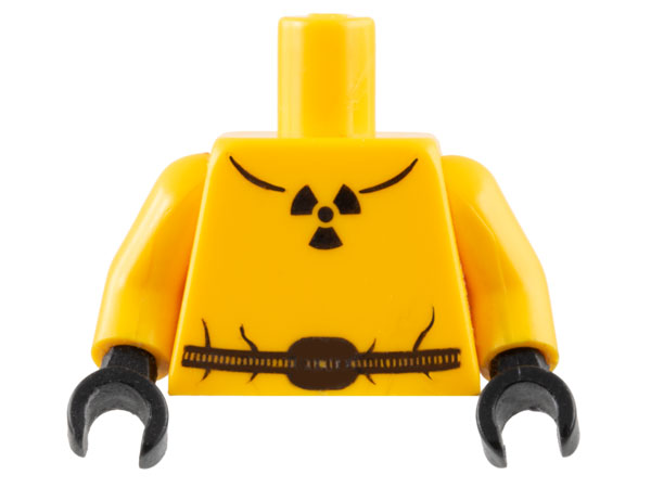 Lego Torso Safety Suit with Black Belt and Radioactivity Warning Pattern / Bright Light Orange Arms / Black Hands
