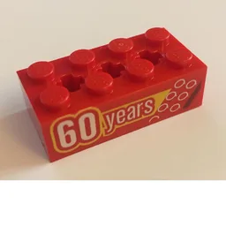 Brick Special 2 x 4 with 3 Axle Holes with '60 Years' Print / Red