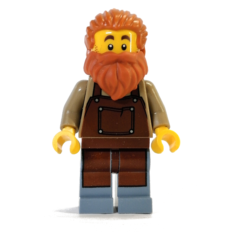 Lego Blacksmith - Dark Tan Torso, Sand Blue legs, Dark Orange Hair and Beard