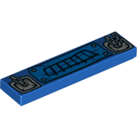 Lego Tile 1 x 4 with Black Grille and Silver Attached Chains Print / Blue