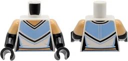 Torso Female Vest with Bright Light Blue Panels and Black Lines, Medium Tan Neck und Midriff Pattern / Black Arms with Molded Medium Tan Short Sleeves Pattern / Black Hands / White