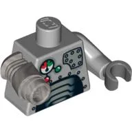Torso Robot with Panels and Gauges Print, Light Bluish Gray Left Arm with Dark Bluish Gray Hand, Metallic Silver Mech Right Arm / Light Bluish Gray