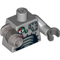 Lego Torso Robot with Panels and Gauges Print, Light Bluish Gray Left Arm with Dark Bluish Gray Hand, Metallic Silver Mech Right Arm / Light Bluish Gray