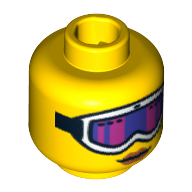 Lego Minifig Head Downhill Skier, White Ski Goggles with Pink and Purple Glass, Strap and Red Lips Print [Blocked Open Stud] / Yellow