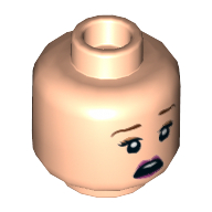 Lego Minifig Head Queenie Goldstein / Tourist, Dual Sided, Reddish Brown Eyebrows, Peach Eye Shadow, Smile with Closed Eyes / Scared Print [Hollow Stud] / Light Nougat