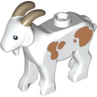 Lego Animal, Goat with Dark Tan Horns and Medium Nougat Spots Print / White