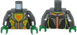 Torso Nexo Knights Armor with Orange and Gold Circuitry and Lime Emblem with Orange Fox Head Pattern / Flat Silver Arms / Green Hands