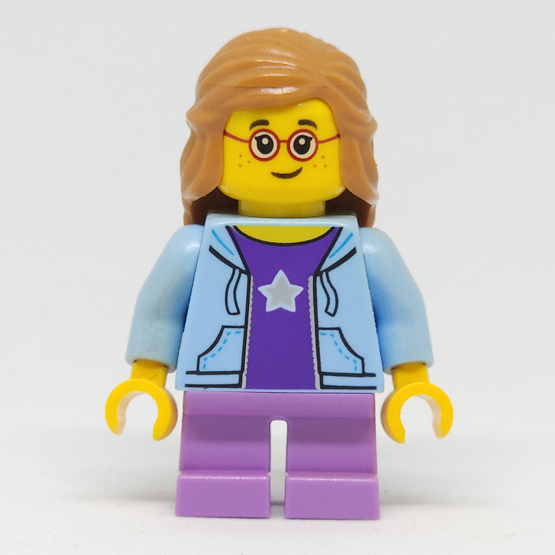 Lego Kid, Bright Light Blue Torso, Medium Lavender Legs, Medium Nougat Hair