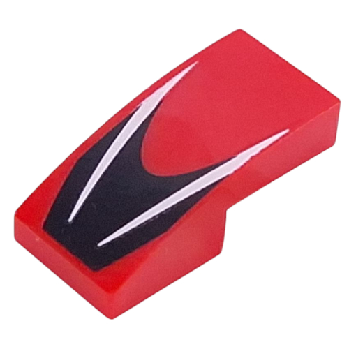 Lego Brick Curved 2 x 1 No Studs with White Stripes on Black Background print / Red