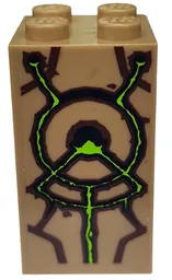 Brick 2 x 2 x 3 with Brown and Bright Green Lines and Circular Pattern (Sticker) - Set 9450