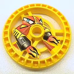 Technic Disc 5 x 5 Notched, Flame with Robot Print / Yellow