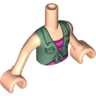 Lego Minidoll Torso Girl with Sand Green Tied Blouse with Collar and Pockets over Magenta and Pink Striped Shirt print / Light Nougat Arms with Hands / Light Nougat