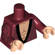 Lego Torso Robe with Black Brocade Design, with Black Collar over Light Nougat Bare Chest Print, Dark Red Arms with Black Brocade Print, Light Nougat Hands / Dark Red