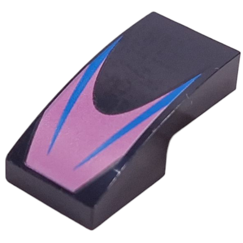 Lego Brick Curved 2 x 1 No Studs with Blue Lines on Dark Pink Background print / Black