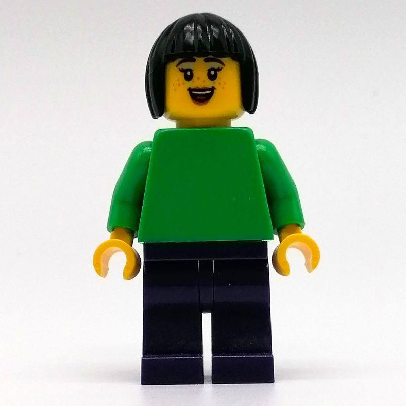 Lego Sofie - Bright Green Torso, Dark Purple Legs, Black Hair