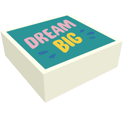 Lego Tile 1 x 1 with Bright Pink 'DREAM' and Yellow 'BIG' print / White