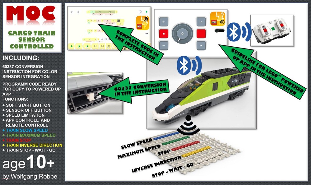 Lego Passengers Train 60337 with Color Sensor update and Powered Up App control panel 88007