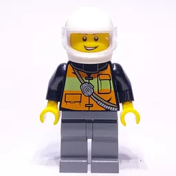 Fireman, Orange Safety Vest with Radio, White Helmet with Visor