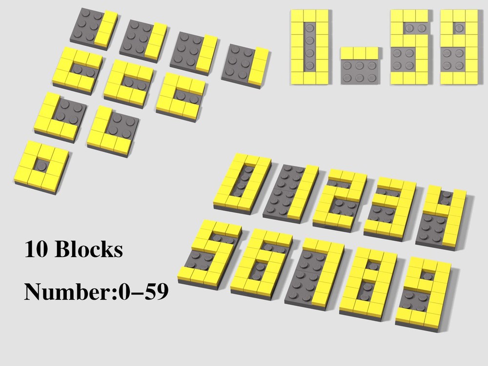 Lego Numbers from 0 to 59 with ten blocks