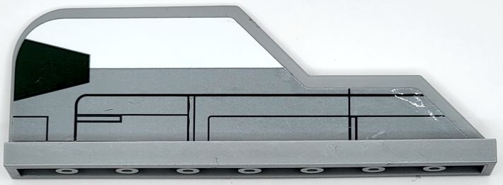 Lego Tail 8 x 1 with Stepped Fin with Dark Green Trapezoid, White Stripe and Black Lines Pattern Model Right Side (Sticker) - Set 75150