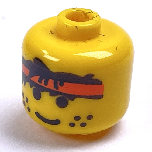 Lego Pen Bead, Round Large, Curved Edges / Cylinder with Minifig Head with Red Bandana Print / Yellow