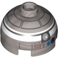 Lego Brick Round 2 x 2 Dome Top, Hollow Stud with White and Black Print (R2-Q2) / Flat Silver