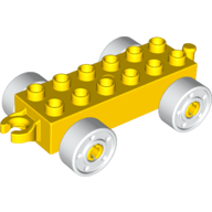 Lego Duplo Car Base 2 x 6 with Fake Bolts, Open Hitch End and White Wheels / Yellow