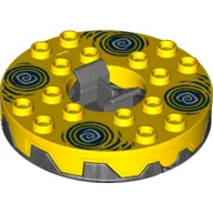 Turntable 6 x 6 Round Pearl Titanium Base Serrated with White and Dark Green Print (Ninjago Spinner) / Yellow
