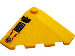Wedge 4 x 4 (Slope 18 Corner) with Gold Circle, Exclamation Mark in Danger Triangle and Ninjago Logogram 'DANGER' on Black Background Pattern Model Left Side (Sticker) - Set 71833